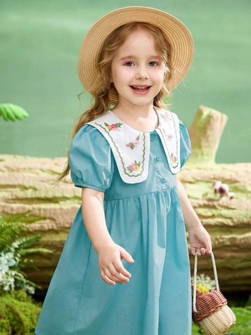 Girls' Lightweight & Breathable Embroidered Dress For Summer