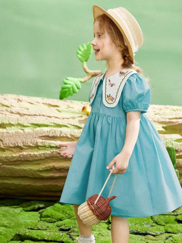 Girls' Lightweight & Breathable Embroidered Dress For Summer