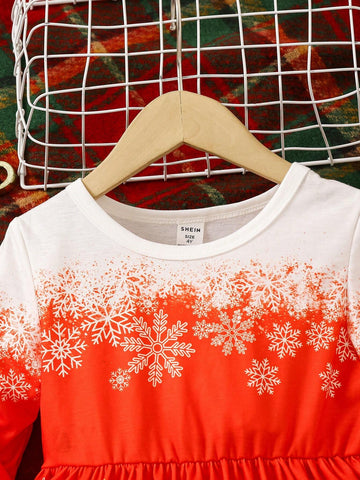 Girls' Long Sleeve A-Line Christmas-Themed Graphic Dress