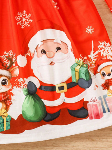 Girls' Long Sleeve A-Line Christmas-Themed Graphic Dress
