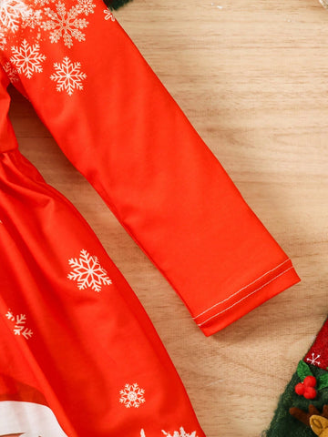 Girls' Long Sleeve A-Line Christmas-Themed Graphic Dress