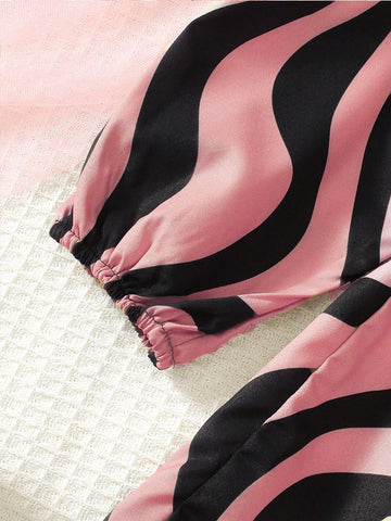 Girls Long Sleeve Autumn/Winter Dress, Young Girl Stand Collar Warm Pieced Wavy Stripe Print Fashion Dress
