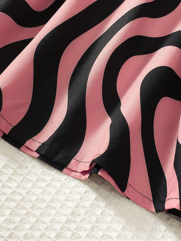 Girls Long Sleeve Autumn/Winter Dress, Young Girl Stand Collar Warm Pieced Wavy Stripe Print Fashion Dress