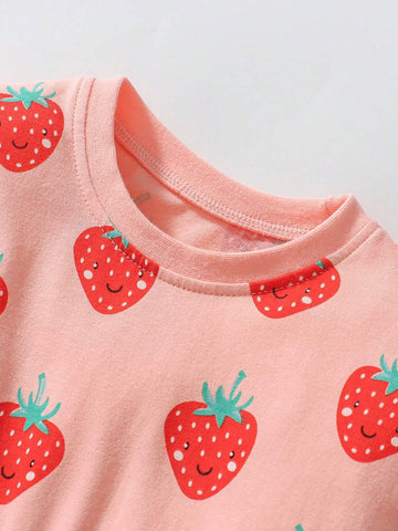 Girls Long Sleeve Autumn Dress Cute Strawberry Children's Dress Autumn Pure Cotton Young Girl Dress