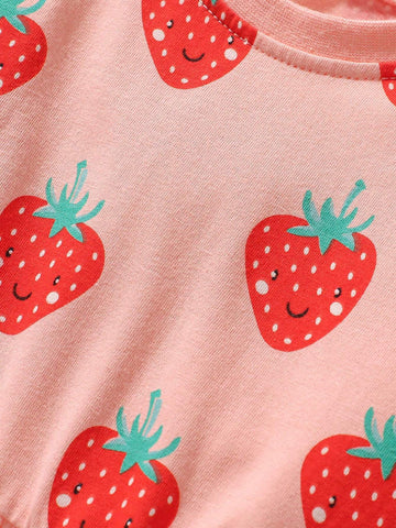 Girls Long Sleeve Autumn Dress Cute Strawberry Children's Dress Autumn Pure Cotton Young Girl Dress