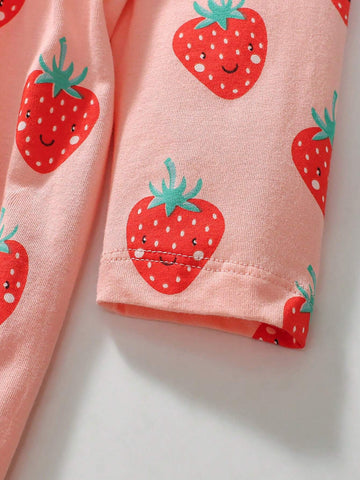 Girls Long Sleeve Autumn Dress Cute Strawberry Children's Dress Autumn Pure Cotton Young Girl Dress