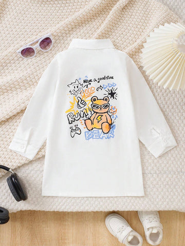 Girls' Long Sleeve Bear Letter Slogan Graffiti Print Cute Fashion Blouse + Casual Everyday Comfortable Blouse + School Style Matching Set, Autumn/Winter