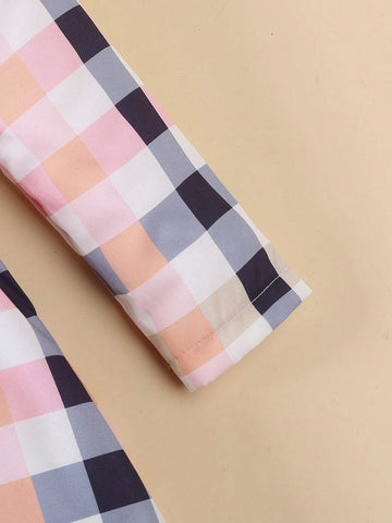 Girls' Long Sleeve Checkered Print Dress, School Style Young Girl Dress, Autumn