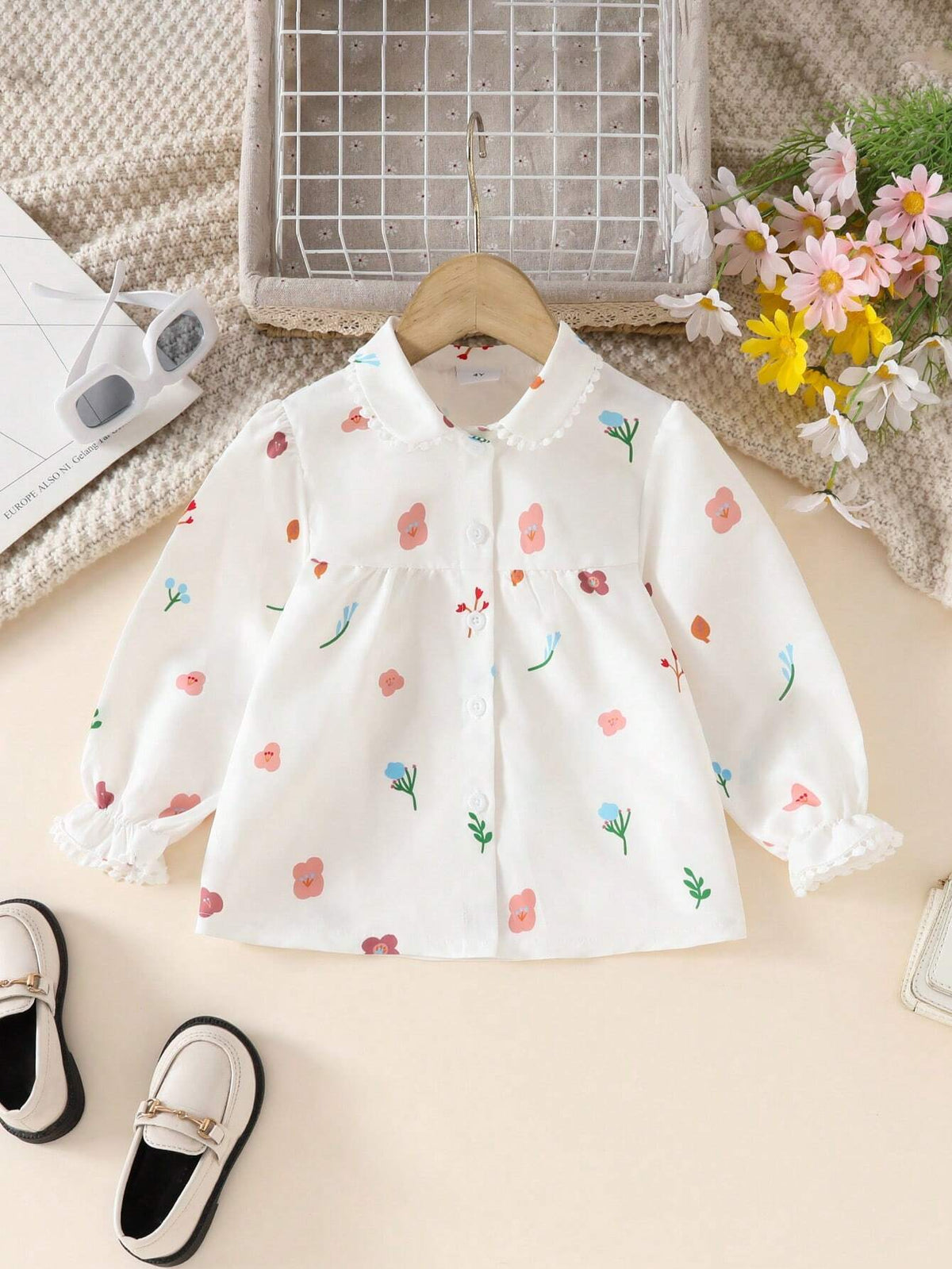 Girls' Long Sleeve Collared Blouse, Spring & Autumn, Fashion Young Girl Shirt Outerwearv