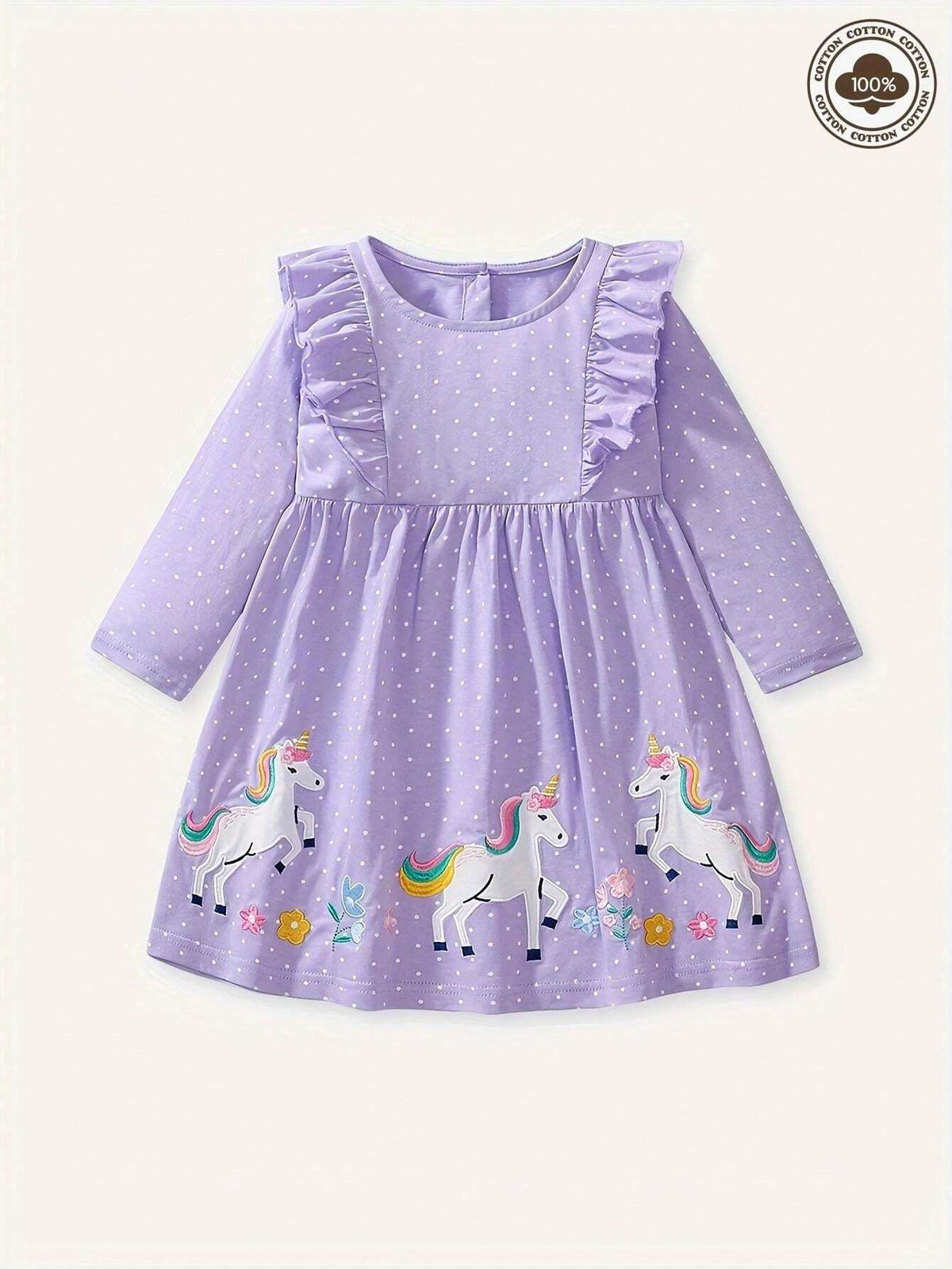 Girls Long Sleeve Cotton Ruffle Hem Princess Dress, Fall