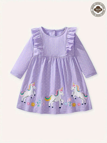 Girls Long Sleeve Cotton Ruffle Hem Princess Dress, Fall