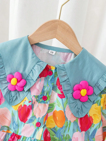 Girls Long Sleeve Dress, Cute French Style Flower Girl Outfit, Spring Autumn Children Clothing