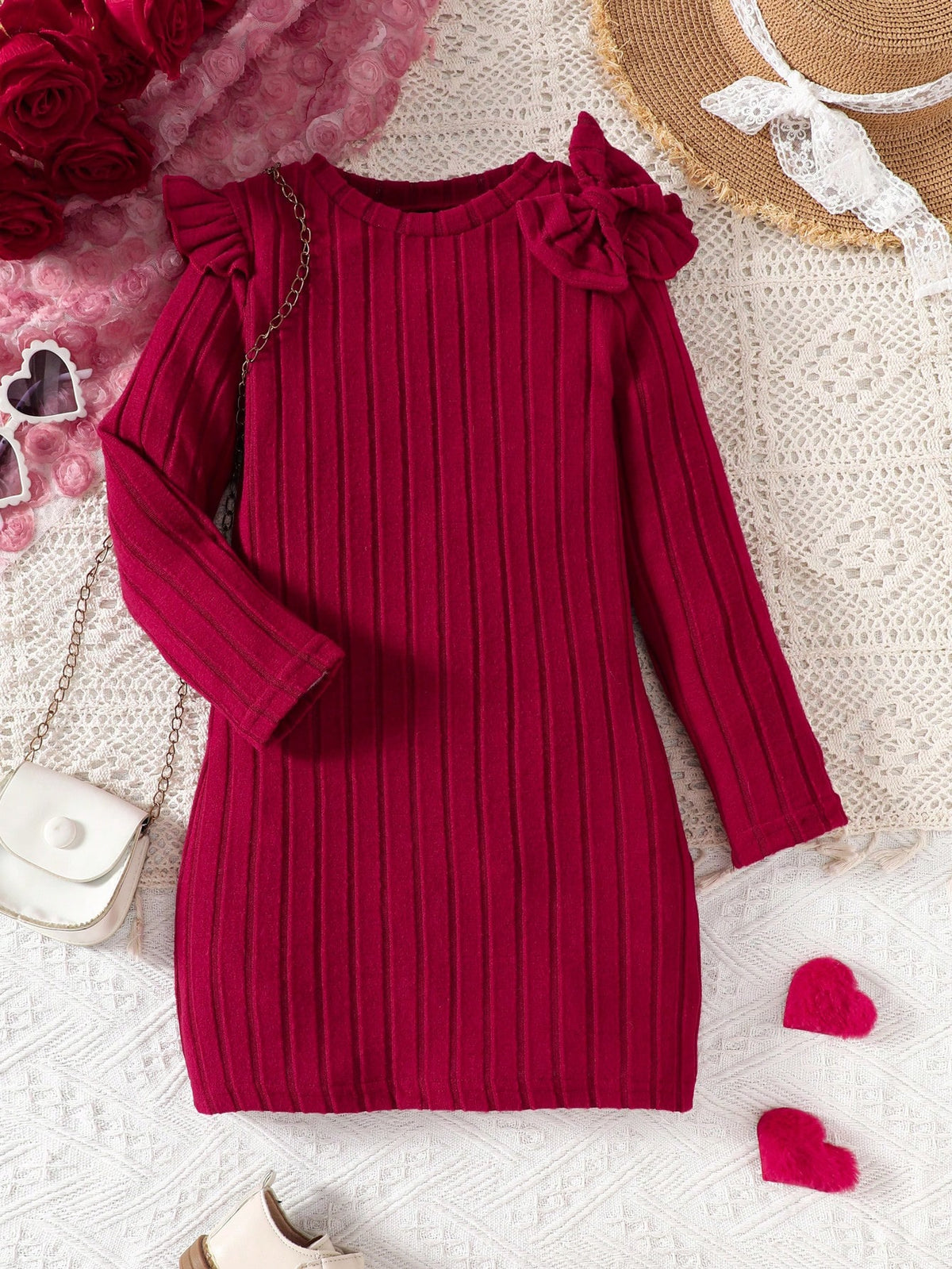 Girls Long Sleeve Dress, Soft Fabric Material, Comfortable Fit, Bow Decor, Ages 4-7, Autumn/Winter