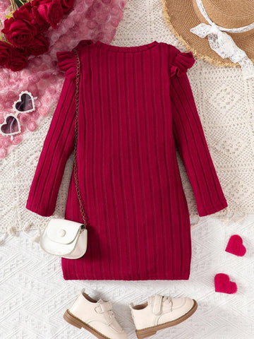 Girls Long Sleeve Dress, Soft Fabric Material, Comfortable Fit, Bow Decor, Ages 4-7, Autumn/Winter
