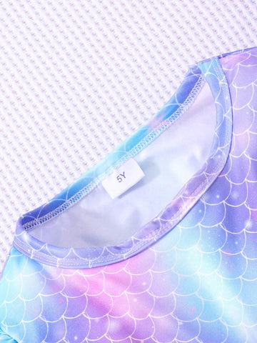 Girls Long Sleeve Fish Scale, Bow & Mesh Cute Dress