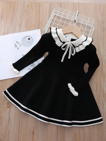 Girls' Long Sleeve Knitted Sweater Dress, Princess Dress, Warm, For Autumn & Winter