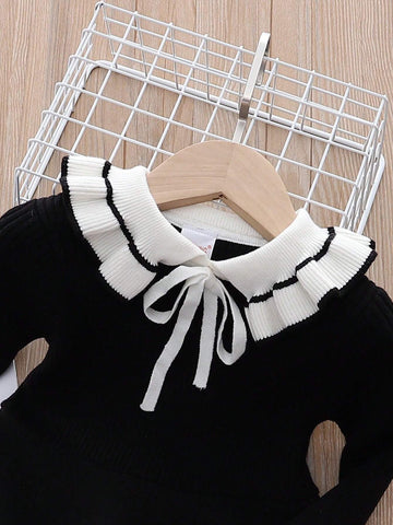 Girls' Long Sleeve Knitted Sweater Dress, Princess Dress, Warm, For Autumn & Winter