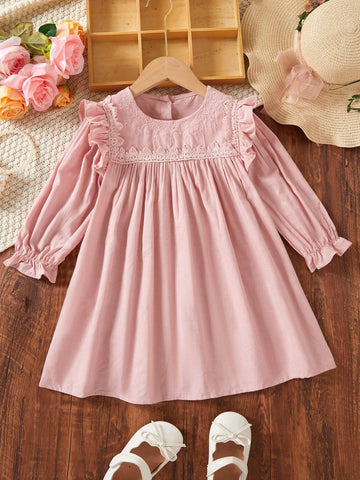 Girls' Long Sleeve Lace Princess Dress, Cute And Fashionable Girls' Dress