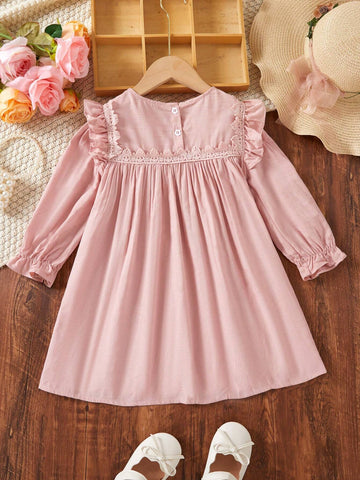 Girls' Long Sleeve Lace Princess Dress, Cute And Fashionable Girls' Dress