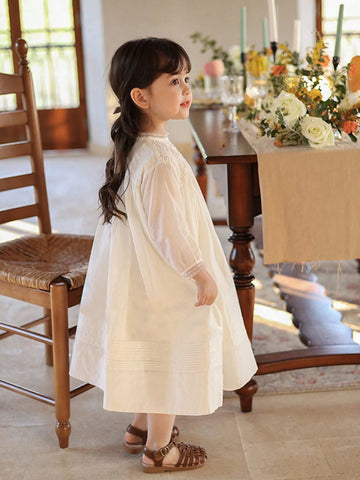 Girls' Long Sleeve Lace Sweet Princess Dress, Pleated Design