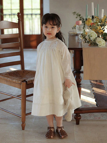 Girls' Long Sleeve Lace Sweet Princess Dress, Pleated Design