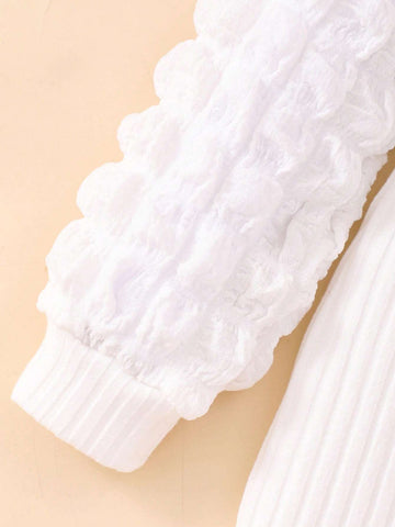 Girls Long Sleeve Puff Sleeve Ribbed Dress With Bag
