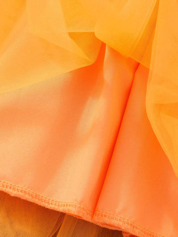 Girls Long Sleeve Pumpkin Print Bowknot Layered Mesh Halloween Dress