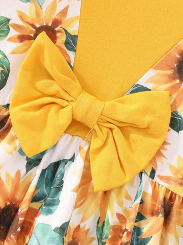 Girls Long Sleeve Round Neck Bow Tie Dress