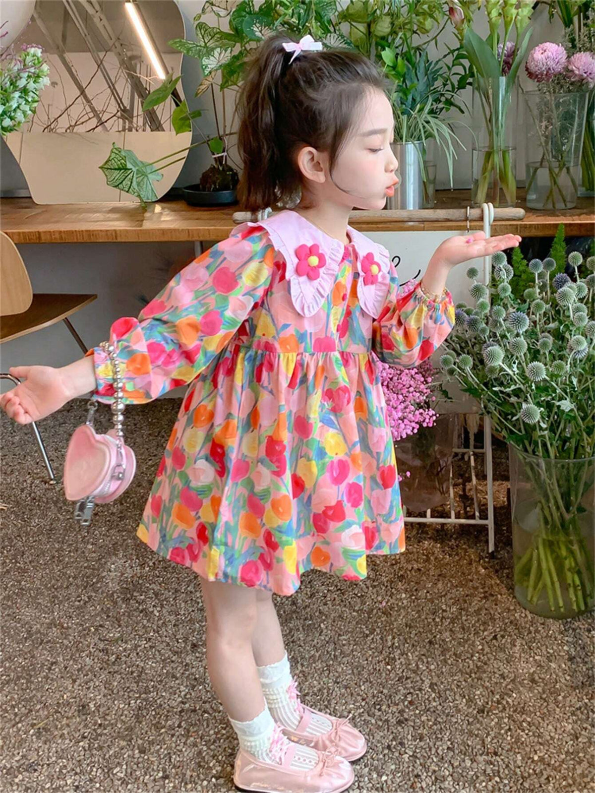 Girls' Long Sleeve Ruffled Dress, French Style Young Girl Clothing For Spring & Autumn