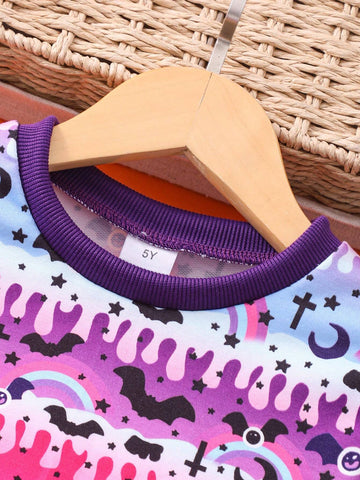 Girls Long Sleeve Sweatshirt + Mesh Skirt 2pcs Set