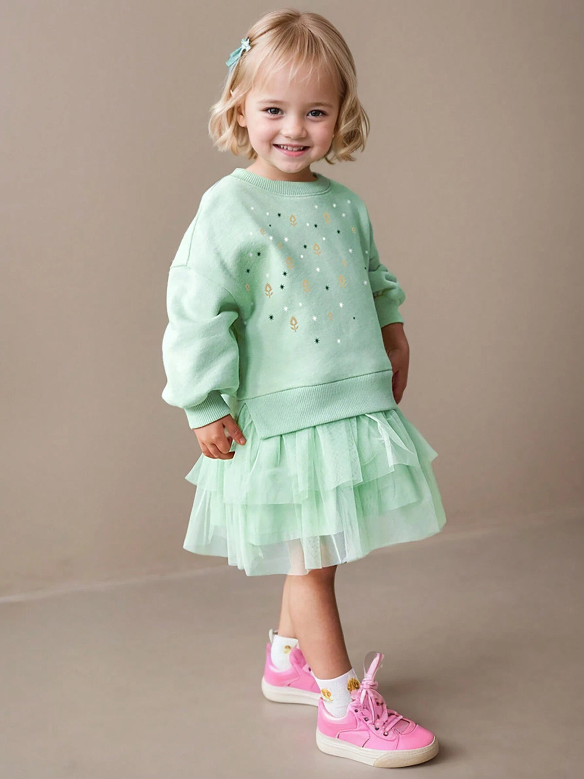 Girls Long Sleeve Tulle Lined Autumn Dress, Children Princess Style Cute Dress