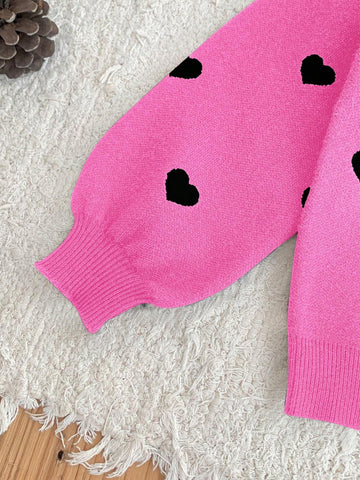 Girls Love Pattern Knitted Sweaters, Suitable For Casual Outdoor Wear Or Keeping Warm In Autumn
