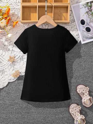 Girls' Lovely Cartoon Bear Pattern Casual Comfortable Short Sleeve Dress, Summer
