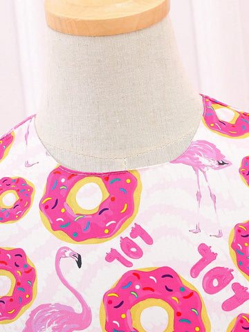 Girls' Lovely Cartoon Mesh Layered Skirt, Sweet Birthday Party Dress For Summer