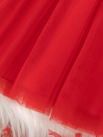 Girls Lovely Elegant 3D Mesh Christmas Tree Print Long Sleeve Dress, Suitable For Daily, Entertainment, Holiday Party, Christmas Gift