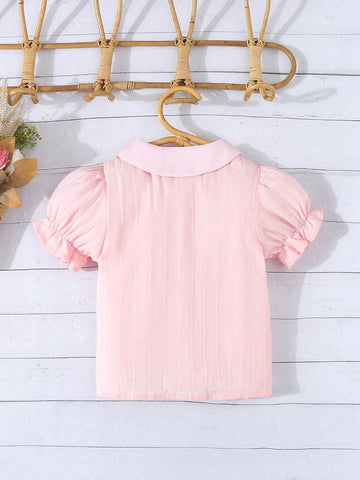 Girls' Lovely Pink Peter Pan Collar 3D Butterfly Blouse, Summer