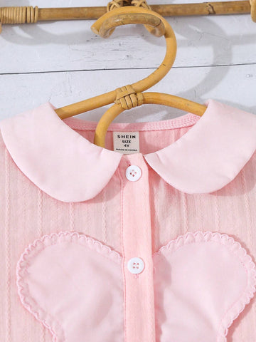 Girls' Lovely Pink Peter Pan Collar 3D Butterfly Blouse, Summer