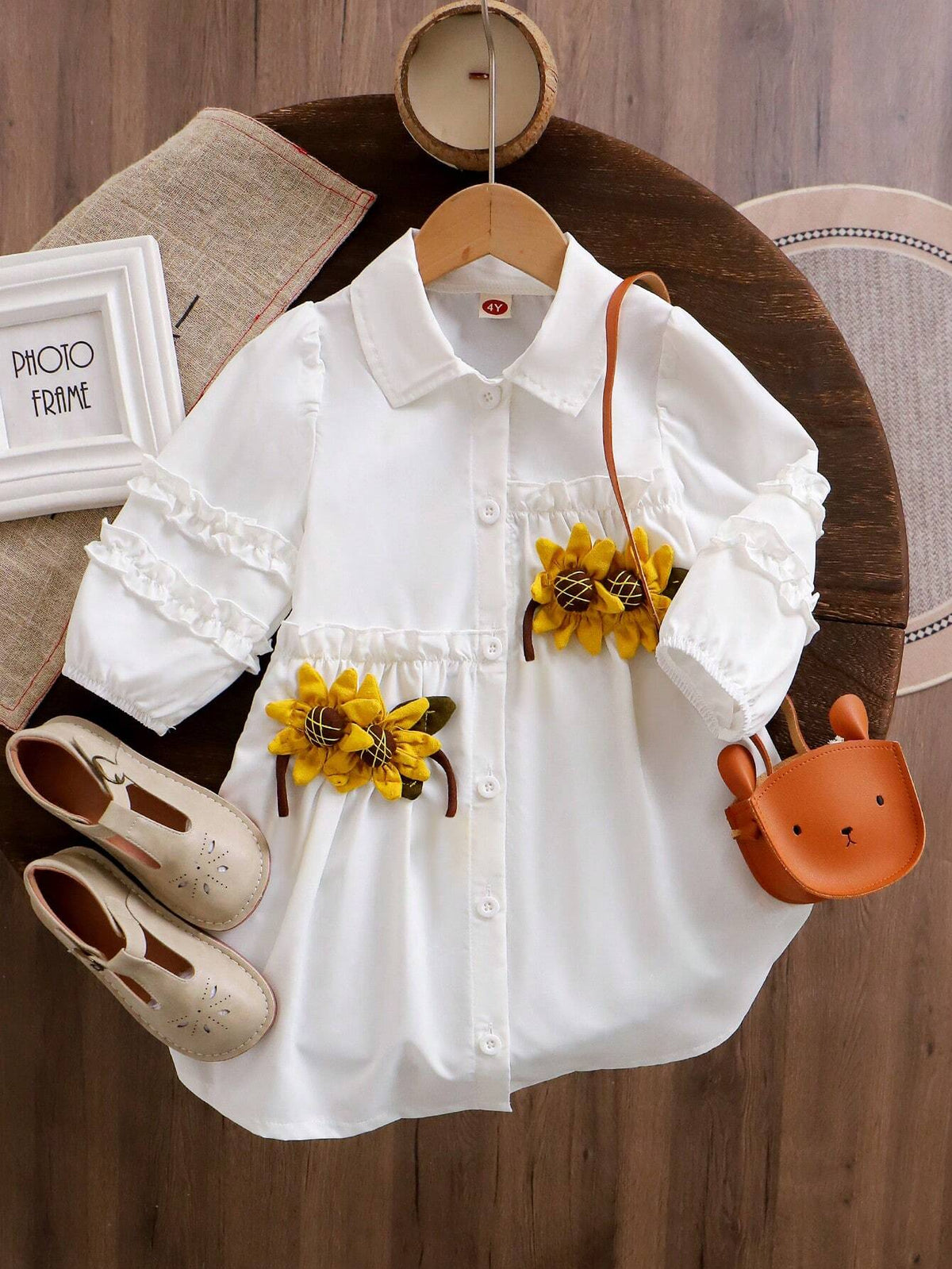 Girls' Lovely Sunflower Short Sleeve Dress For Summer
