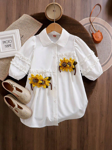 Girls' Lovely Sunflower Short Sleeve Dress For Summer