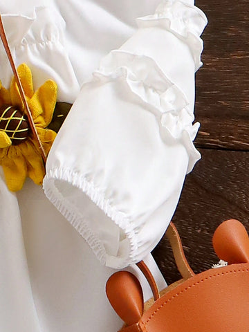 Girls' Lovely Sunflower Short Sleeve Dress For Summer