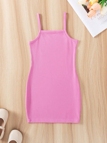 Girls' Lovely & Simple Casual Spaghetti Strap Dress, Summer