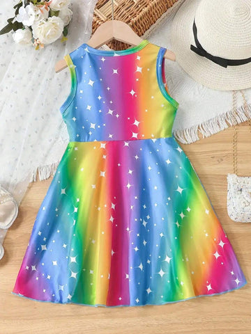 Girls Magical Unicorn Print Sundresses, Vibrant Colorful Sleeveless Dresses