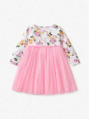 Girls Mesh/Tulle Long Sleeve Dress, Autumn Children Cute Dress