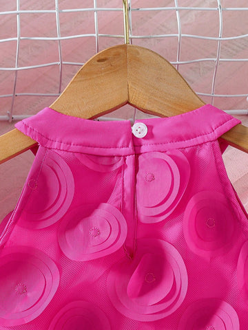 Girls Mesh Floral Decor Halter Loose Casual Dress, Suitable For Outing, Party, Vacation, Summer