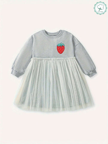 Girls Mesh Long Sleeve Embroidered Princess Dress, Autumn
