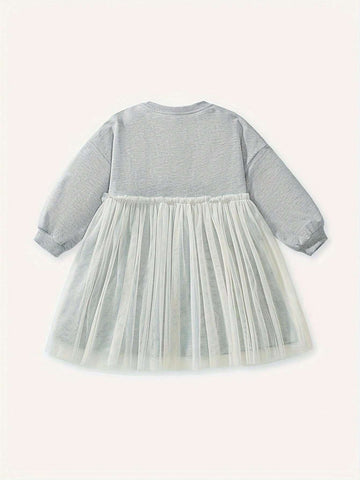 Girls Mesh Long Sleeve Embroidered Princess Dress, Autumn