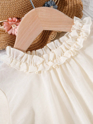 Girls' Mesh Skirt Overlay Cover Up With Lace Collar And Sleeves, Loose And Cool Thin Top For Summer