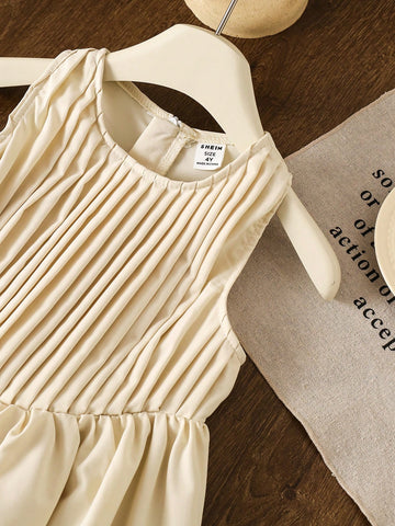 Girls' Minimalist Casual Fashion Versatile Pleated Sleeveless Dress