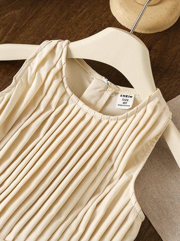 Girls' Minimalist Casual Fashion Versatile Pleated Sleeveless Dress