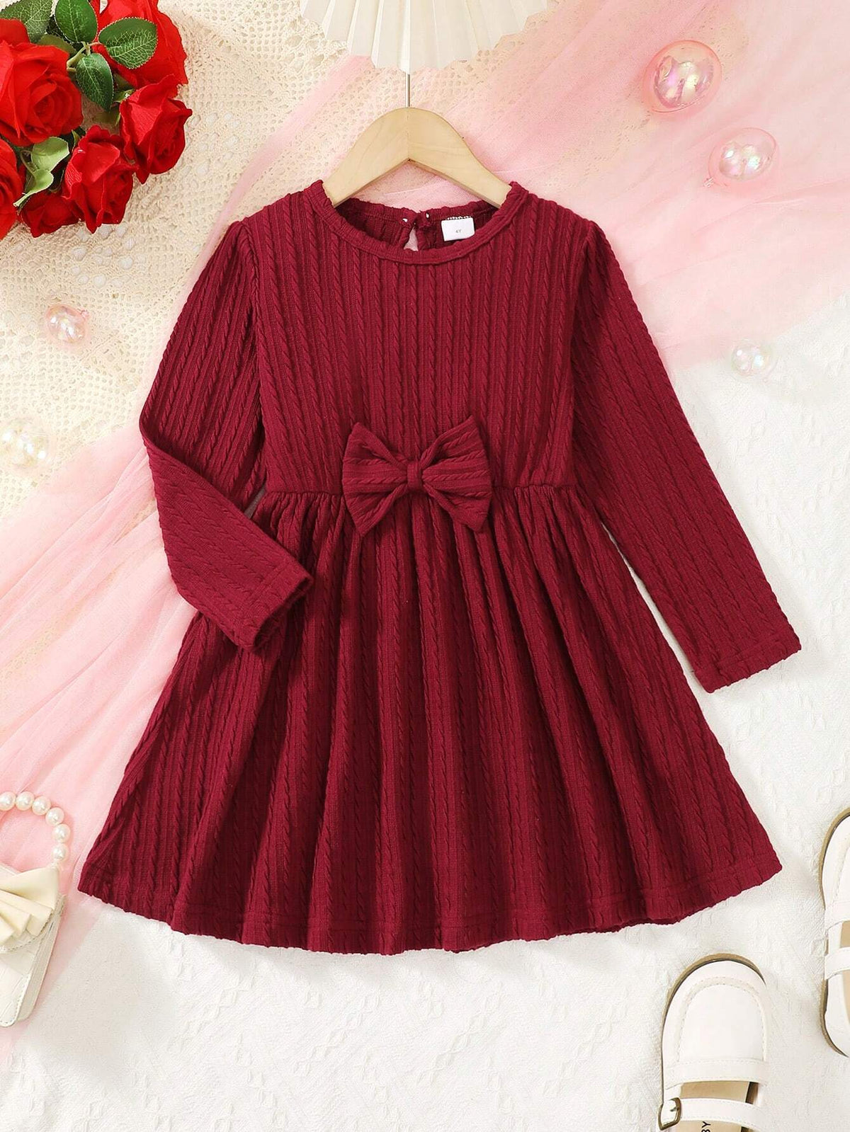 Girls Minimalist Long Sleeve Shirt Dress, Casual And Comfortable Fashion For Spring And Autumn